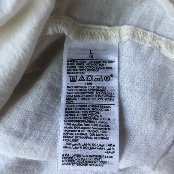 Resort Mini Dress Women’s L Ivory Cotton Flutter Crochet Cottage Peasant Beach - Picture 7 of 7